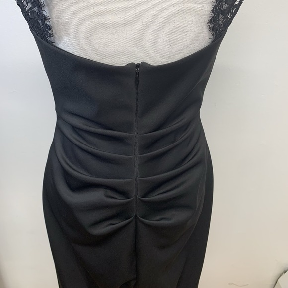 Vtg Xscape Black Dress Ruched Lace‎ Top Empire Below Knee Sz 12 Y2K Formal USA - Picture 7 of 12